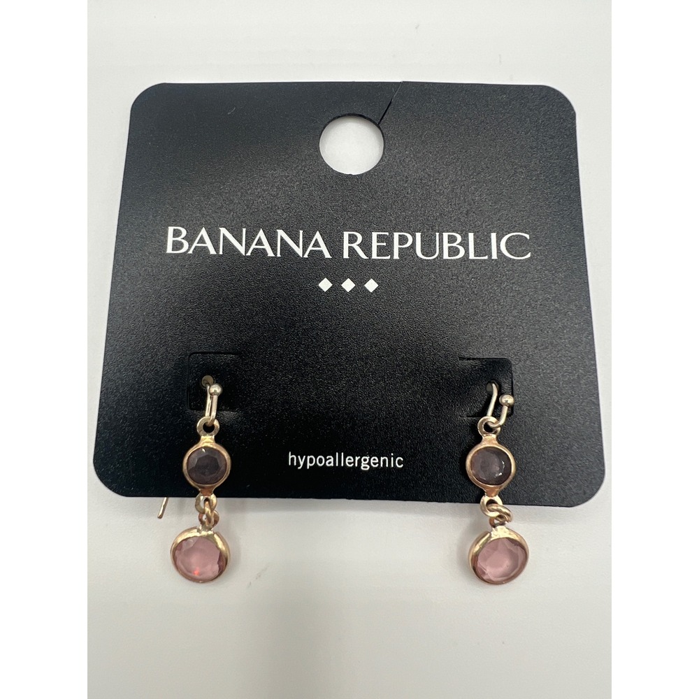 Banana Republic Pink Purple Glass Drop Earrings Gold Tone Hypoallergenic NWT